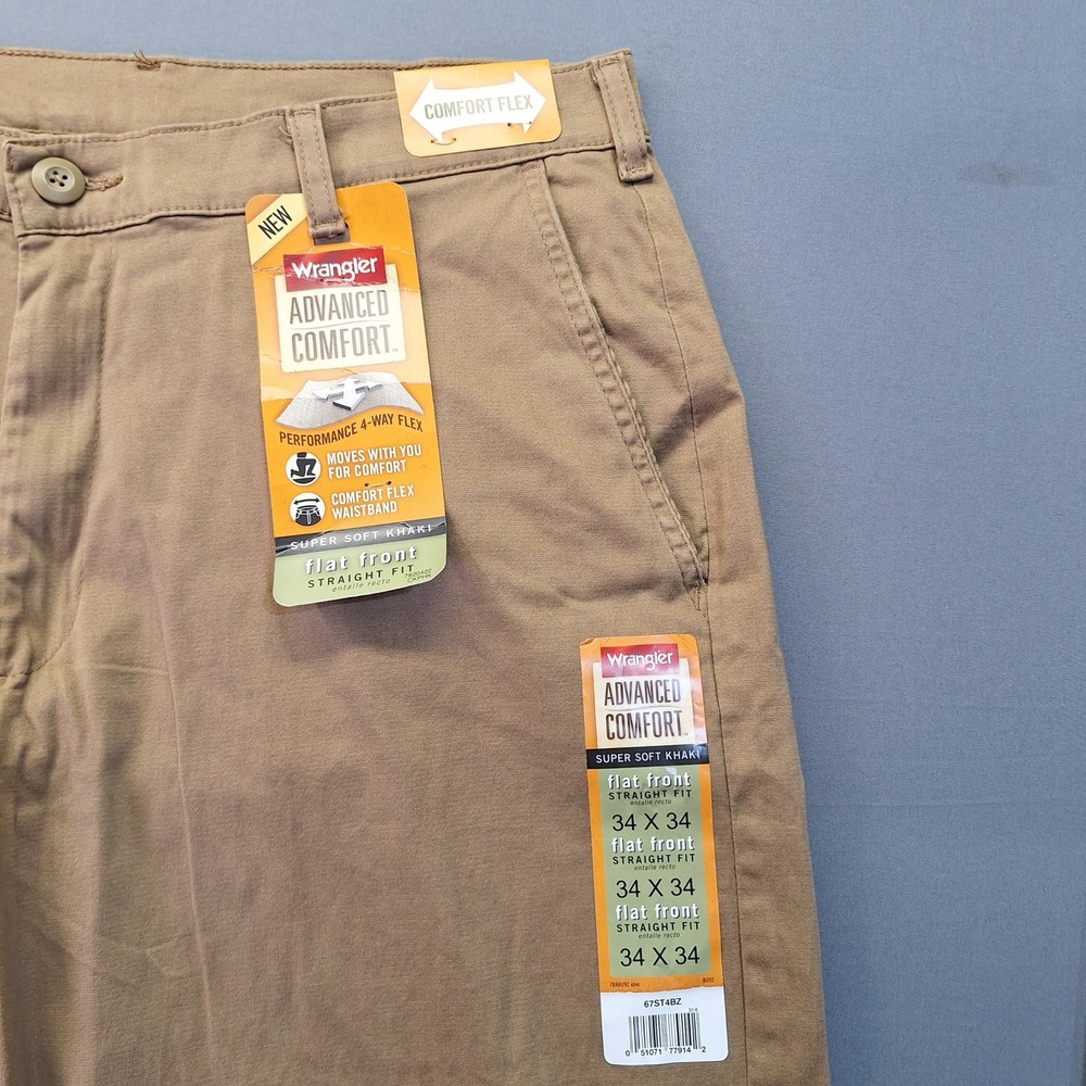 Wrangler Advanced Comfort Mens Khaki Pants 34x34 Straight Fit Flat Front 67ST4BZ - Picture 5 of 8